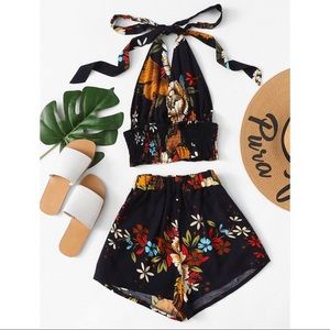 Floral print halter top with shorts